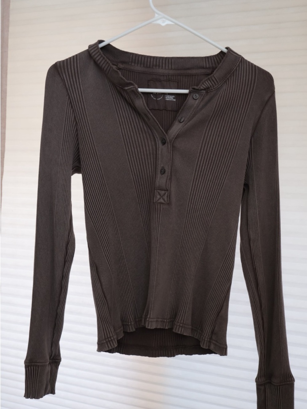 Aerie Ribbed Henley Long-Sleeve Top - Brown